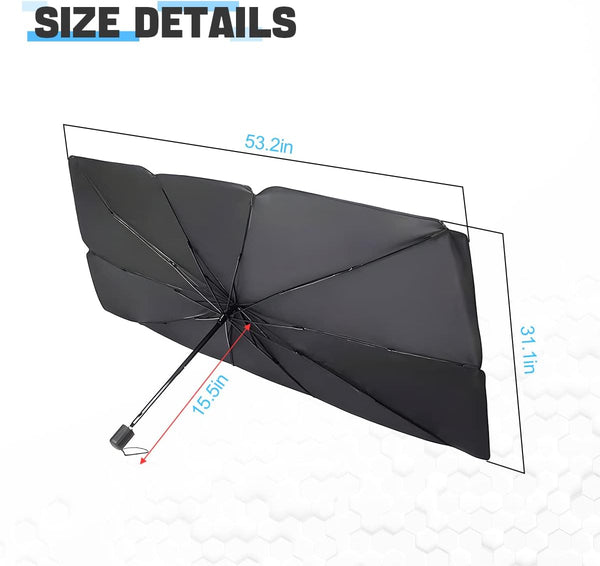 Car Windshield Sun Shade Umbrella | Foldable UV & Heat Protection | Anti-Scratch Silver Coating | Fits Most Vehicles | Car Front Window Sun Visor Shield
